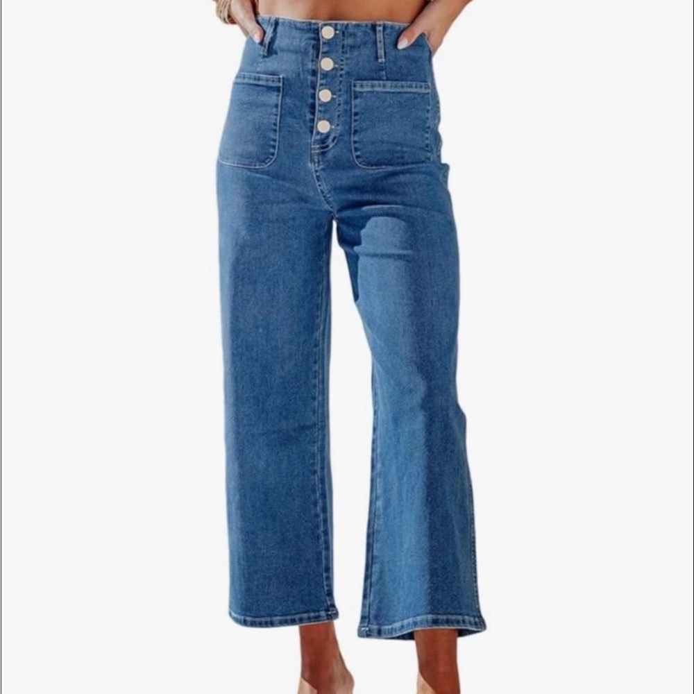 SIDEFEEL High Waisted Wide Leg Boho Casual Denim Jeans Size 16